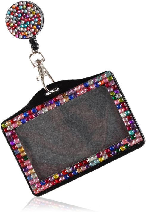 Purely Handmade Fashion Cute Rhinestone Badge Holder + Jeweled Horizontal Business Name ID Card Holder + Bling Crystal
