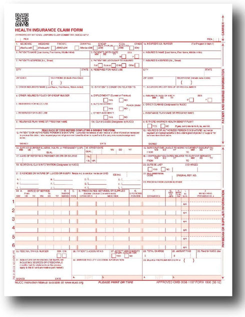 CMS 1500 500 1500 02/2012 Claim Forms - Sheets | New Version HCFA Revision | Laser & Inkjet Compatible Health Insurance