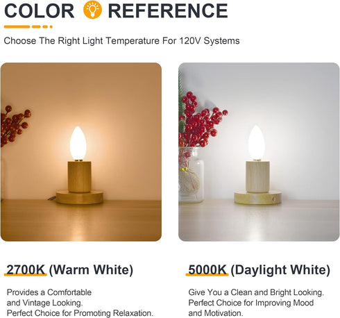 Frosted E26 LED Candle Light Bulbs, 25W Equivalent, 2W Dimmable, 2700K Soft Warm, 6 Count