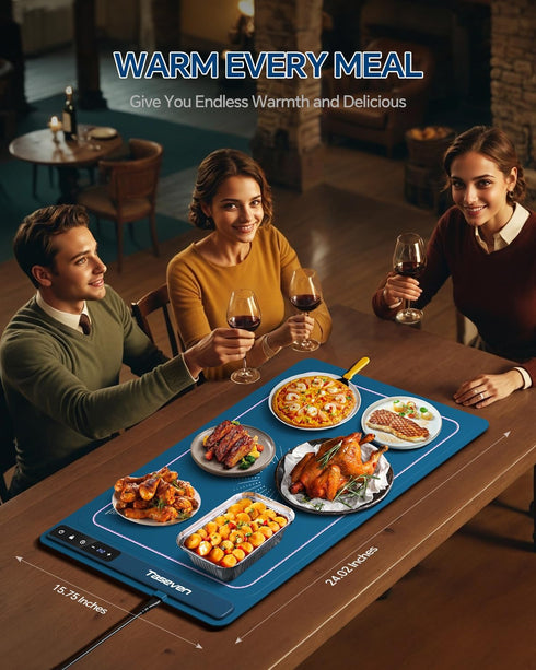 7 Settings, Food Warming Mat, Silicone Heating Tray with Temperature Quick Full Surface Heating Pad, Thermochromic