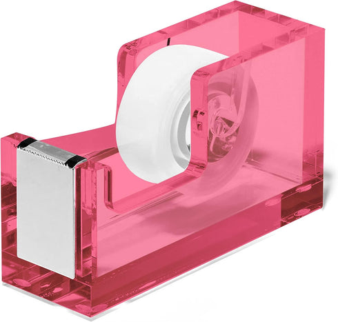 OfficeGoods Modern Acrylic Tape Dispenser - Non-Slip Rubber Holder, Perfect for Home, School, or Office Desk (Pink)