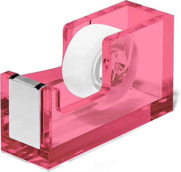 OfficeGoods Modern Acrylic Tape Dispenser - Non-Slip Rubber Holder, Perfect for Home, School, or Office Desk (Pink)