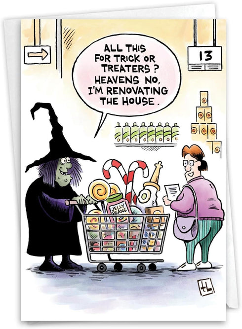 NobleWorks Funny Halloween Greeting Card: 5 x 7 Inch Envelope (1 Card) Witch Renovation C10723HWG