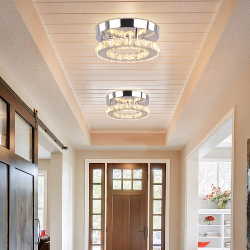 Modern Mini Led Crystal Chandelier Semi Flush Mount Crystal Pendant Ceiling Light for Bedrooms Dinning Rooms Hallway