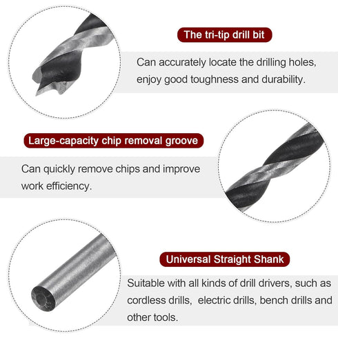 5pcs Brad Point Drill Bits 4mm (5/32''), Straight Round Shank Metric Spiral Twist Bits for Softwood and Hardwood