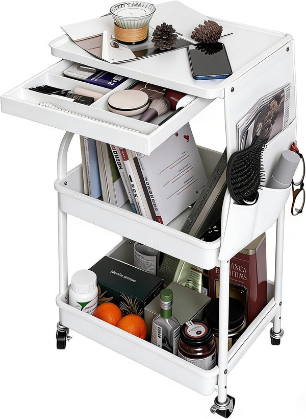 BLULEE 3 Tier Rolling Cart with Wheels and Drawers,Utility Storage Organizer Cart with