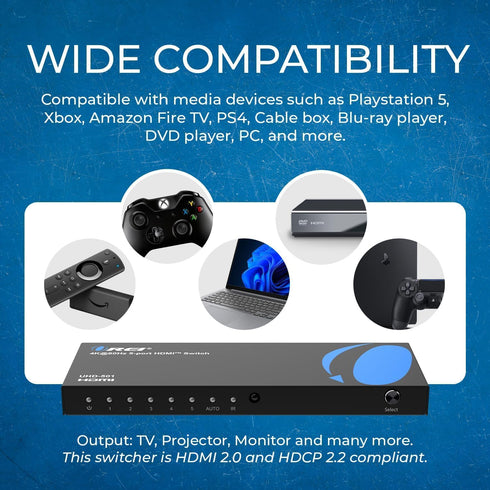 OREI 4K 5 1 4K@60hz Dolby, 3D 18Gbps PS5/4, HDMI Switch in Out HDMI Switch with Remote with HDR, DTS & - Switcher