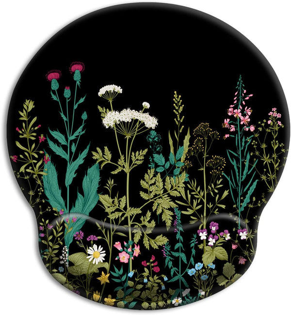 Ergonomic Mouse Pad with Wrist Support Gel, Cute Soft Wrist Rest Pad, Non-Slip Rubber Base, Garden Flowers