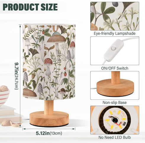 Oarencol Bedside Table Lamp Mushrooms Nightstand Lamp with Wood Vintage Flower Leaves Desk Lamps for Bedroom Living
