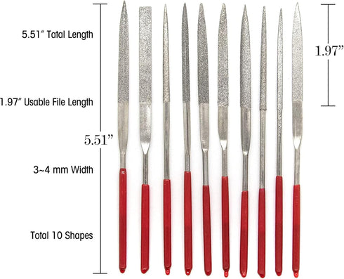 AUEAR Set of 10 Pack Mini Diamond Needle File Set, Barrette Crossing Knife, Jewelers Glass Metal Wood