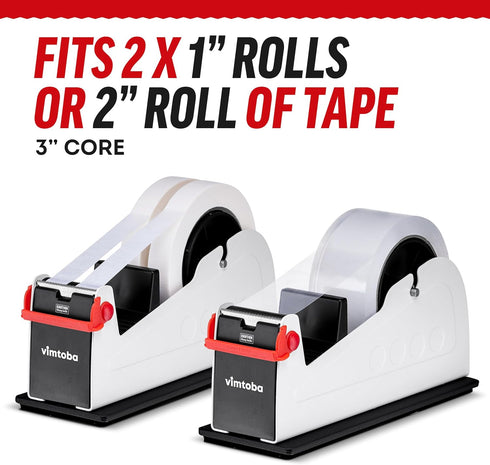 Heavy Duty 2-Inch Desktop Tape Dispenser, Dual Roll with Non-Slip Base