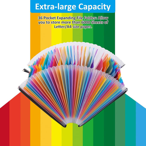 EOOUT 36 Pockets Expanding File Folder, Letter Size Accordion File Organizer with Cloth Edge Wrap for Teachers and