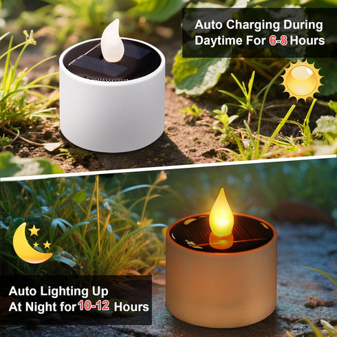 8 Pack 2.3''x2.1'' Solar Tea Lights Outdoor - Waterproof Rechargeable Dusk to Dawn Outdoor Lighting Flameless Flicker