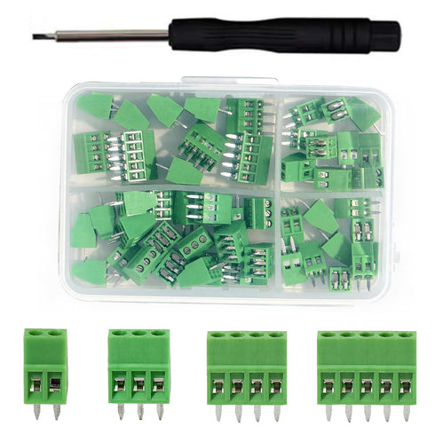 52PCS 2.54mm 0.1" Pitch PCB Mount Screw Terminal Block Connector, Minidodoca 2P 3P 4P 5P Terminals with Special
