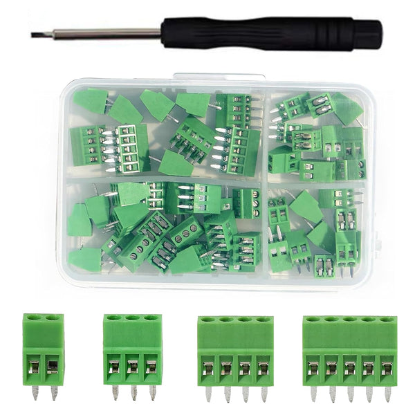 52PCS 2.54mm 0.1" Pitch PCB Mount Screw Terminal Block Connector, Minidodoca 2P 3P 4P 5P Terminals with Special