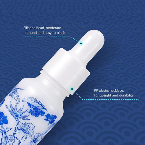 15mL/0.5oz Ceramic Eye Dropper Bottles, Blue and White Porcelain - 5pcs Leakproof Travel Essential Oil Bottles with 3