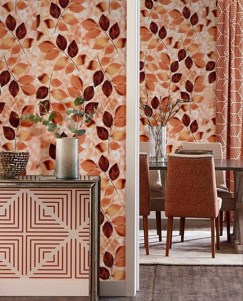 Y273A Vintage Leaf Peel and Stick Wallpaper, 17.7in x 9.8ft, Brown/Yellow Leaves