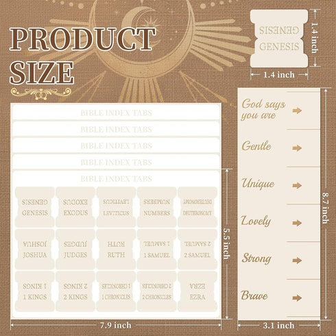 MIXVOVA 75 Laminated Bible Tabs for Women and Men, Large Print Study Bible Index Tabs with Gold Foil Embossed, Neutral