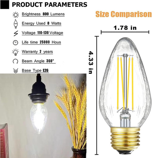 LEOOLS E26 LED Bulb, 8W Equivalent 100 Watt Dimmable Daylight 4000K, Pack of 6 Tubular Edison Bulbs