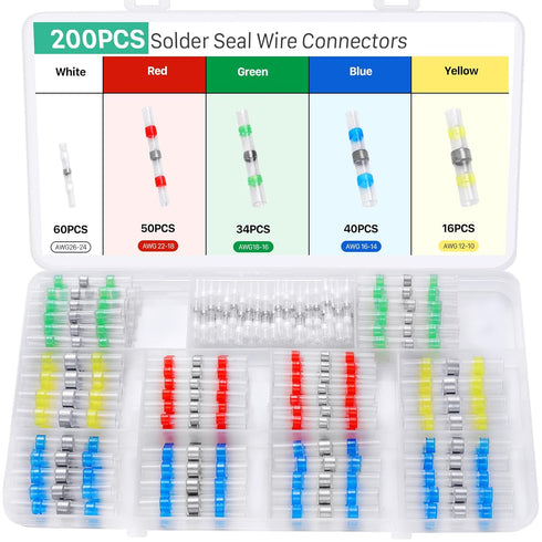 200PCS Solder Seal Wire Connectors Kit, Upgraded Heat Shrink Butt Wire Terminals for Marine Automotive Wiring