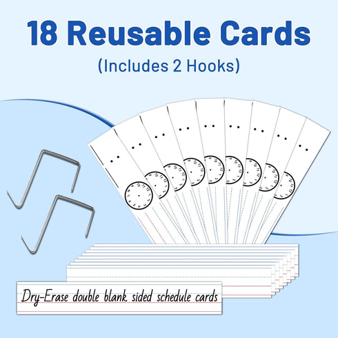 Daily Schedule Pocket Chart, 13+1 Pocket Visual Schedule Chart, 18 Double-Sided Blank Reusable Dry-Eraser Cards