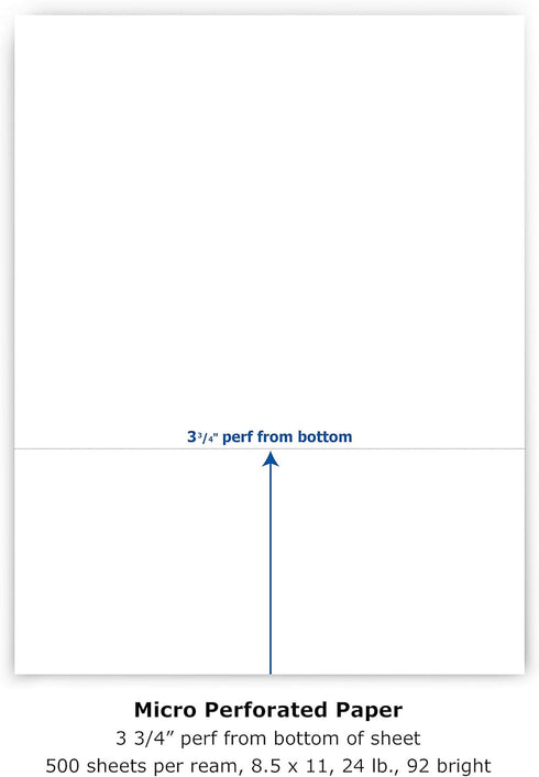 PrintWorks Professional 3 3/4" Perforated Paper, 500 Sheets, 24 lb, White