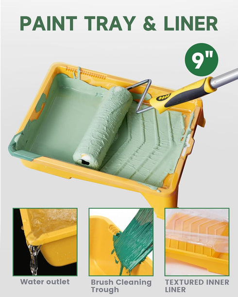 9 Inch 4 inch, 16 Set VOOMEY Paint Roller Kit with Extension Pole - Paint Roller with Tray, Mini Paint Roller Small