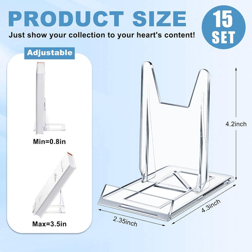 Hushee 15 Pack Album Acrylic Book Stand for Display Adjustable Clear Book Display Holder Easel Rack Stand for Home