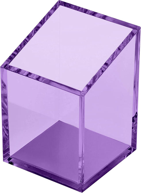 OfficeGoods Acrylic Pen & Pencil Holder, Modern Trapezoid Design, Beautiful Desk Organizer with Metal Base, Purple