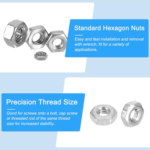 Hex Nuts (M3x0.5mm) 100Pcs, Carbon Steel Metric Coarse Thread Electroplating Hexagon Nut for DIY Home Repair