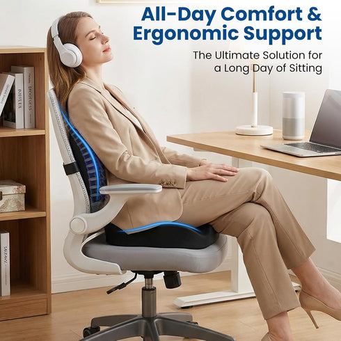 Hsypti Tailbone Seat Cushion Lumbar Support Pillow for Office Chair, X Large Memory Foam Chair Cushions for Sciatica