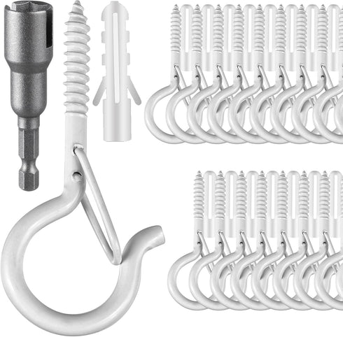 FSAH 50 Pcs Screw-in Hooks for Outdoor String Lights, Q Hangers Hooks for