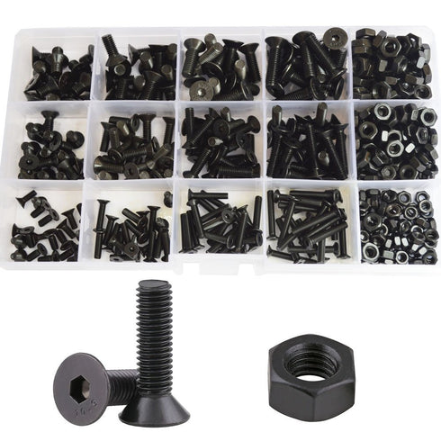 Flat Hex Socket Head Cap Screws, Metric Thread, 500pcs Alloy Steel Fastener Hardware Assortment