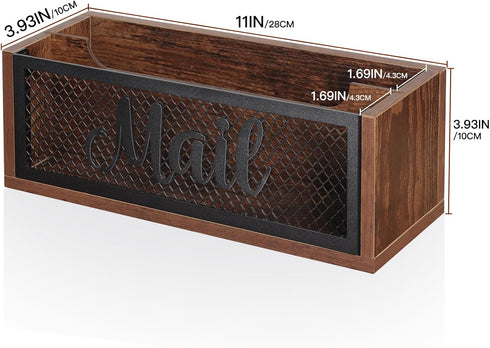 Mail Organizer with 2 Slots, Wood Mail Basket Sorter for Wall Table Countertop, Bill Envelope Letter Holder for Home