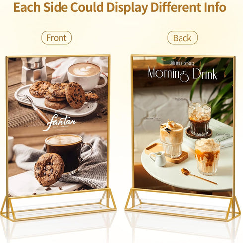 KILY-WILY 5X7 (Pack 6) Clear Acrylic Sign Holder Gold Picture Frames, Double Sided Menu Display Stand for Weddings