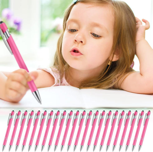 Zonon 38 Pieces Rubberized Ballpoint Pen with Stylus Tip, Soft Grip Metal Pen, Black Ink for Most Devices (Hot Pink)