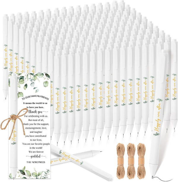 Tenceur 150 Sets Bridal Shower Pens, Thank You Cards with Twine, Retractable Ballpoint Pen Wedding Favors, Black Ink