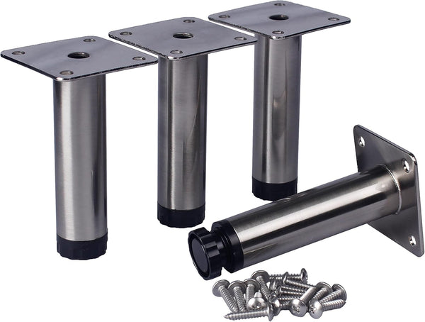 HUAYY Furniture Adjustable Legs 4 inches(Nickel-Plated,4 Sets),Suitable for Modern Ottoman Style Furniture