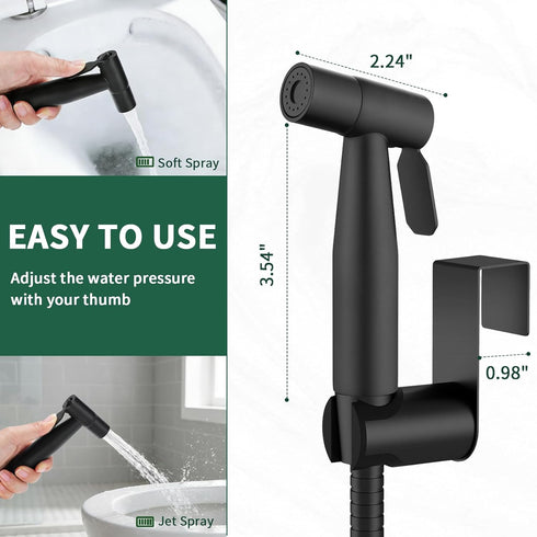 Matte Black Handheld Bidet Sprayer for Toilet, Solid Brass T-Valve & Stainless Steel Hose, Adjustable Pressure Cloth