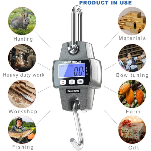 300kg / 660lb Portable Digital Crane Scale with Hooks, High Accuracy Game Scale, Heavy Duty Electronic Hanging Scale for Farm Hunting Fishing and Weighing Lugggage (Black)