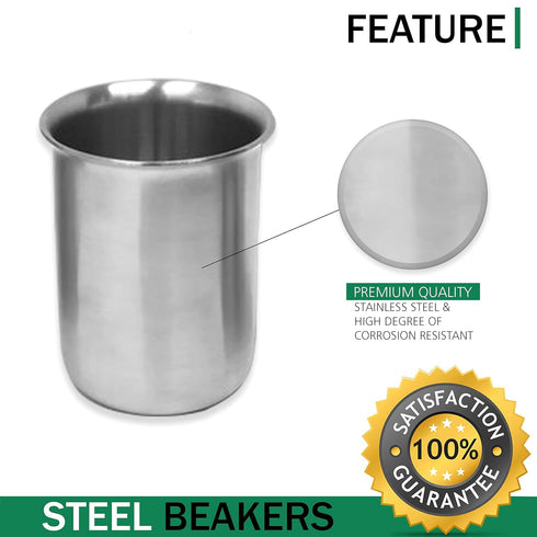 Stainless Steel Low-Form Beaker, 250ml Industrial-Grade Chemistry Lab Equipment for Liquids & Solids