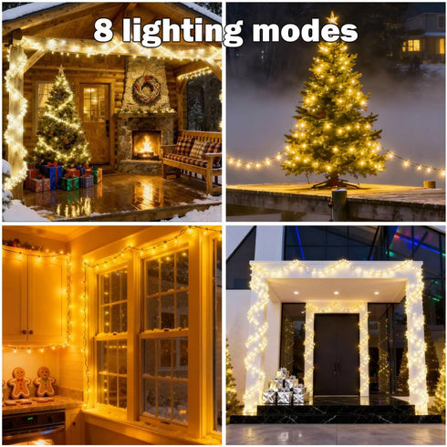 4 Pack 10M 400LED 8 IP65 Solar Christmas Lights Outdoor, Total Solar String Lights for Outside, Modes Waterproof