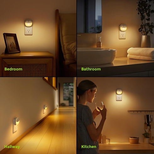 1-50 4 Packs AUVON Plug in Night Light with Motion Sensor and Dusk to Dawn Sensor, Mini Warm White LED Nightlight