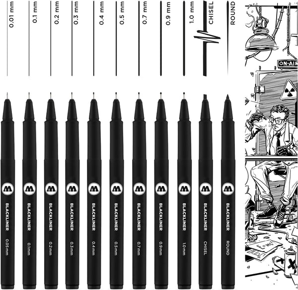 MOLOTOW Complete Set Blackliner Pen, 11 Pens (200.485)