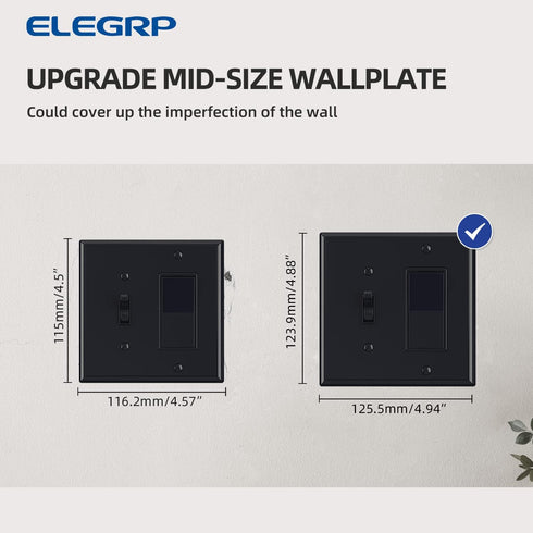 Combination Wall Plate ELEGRP, 2-Gang 1-Toggle Light Switch 1-Decorator/GFCI Device, Mid-Size Unbreakable Thermoplastic