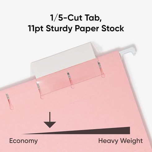 Smead Standard Hanging File Folders, 25 Count, Pink, Letter Size, 1/5-Cut Adjustable Tabs
