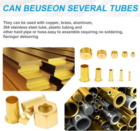 150PCS Tube OD (1/4" 5/16" 3/8" 1/2") Brass Compression Sleeves Ferrules & Insert, 4 Sizes Assortment Kit