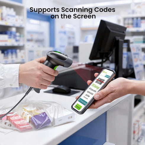 Eyoyo 2D PDF417 USB Handheld QR Code Scanner, Data Matrix Barcode Scanner, Wired Automatic Bar Code Reader with Long