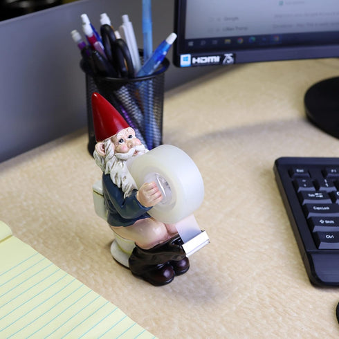 Gnome on Toilet Tape Dispenser, Father's Day Gift, Desk Accessory for Dad, 6 Inches