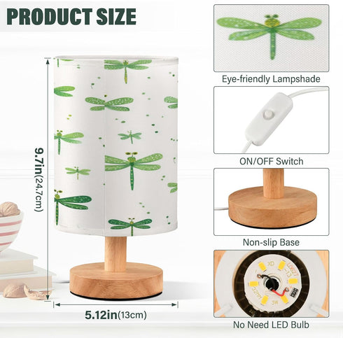 Dussdil (3) Bright Green Dragonfly Table Lamp Bedroom Bedside Night Reading Desk Lamps Cylinder Nightstand Sleeping